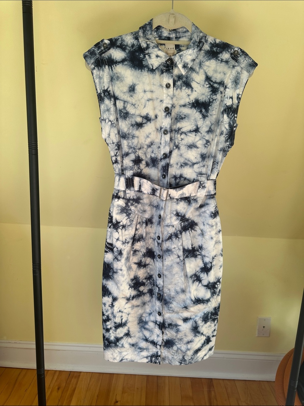 Rebecca Taylor Navy and White Tie-Dye Shirt Midi Dress